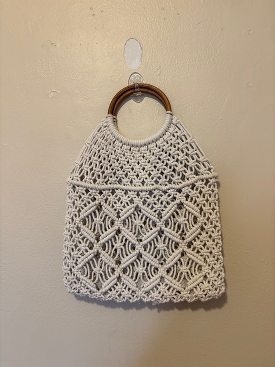 Handbags - Handmade Macramé Tote Bag with Wooden Handles - Cream